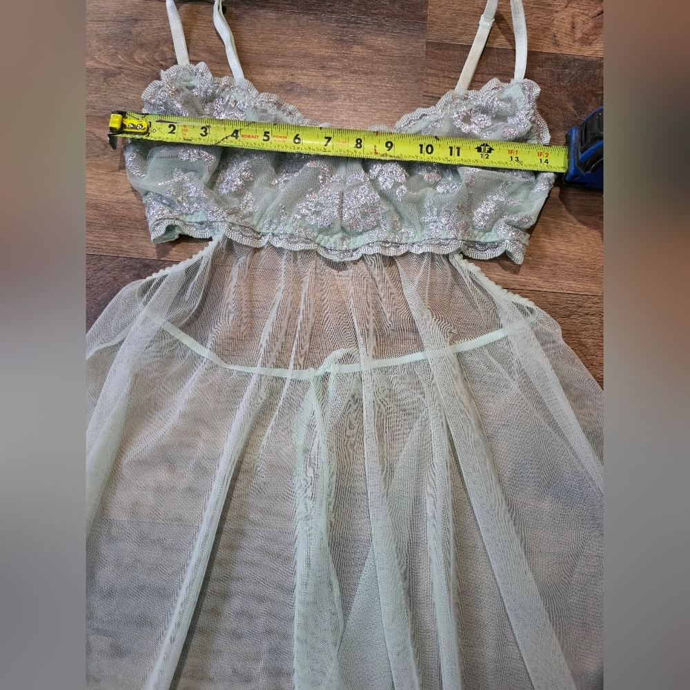 Victoria's Secret Women's Mint Blue Silver Floral Lace Babydoll Lingerie Size M - Picture 6 of 11